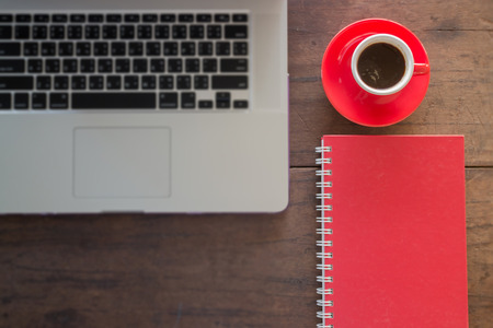 Hot espresso on working table, stock photoの写真素材