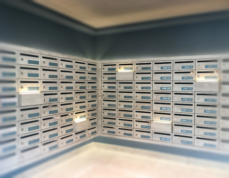 Mail Boxes Postal Corner In Apartment, stock photoの写真素材