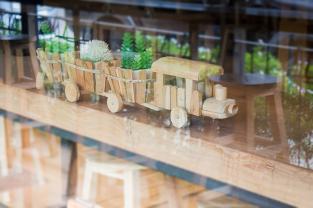 Wooden toy decorated on table, stock photoの写真素材