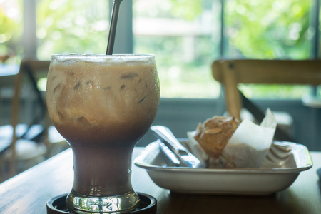 Blueberry muffin and iced coffee mocha, stock photoの写真素材