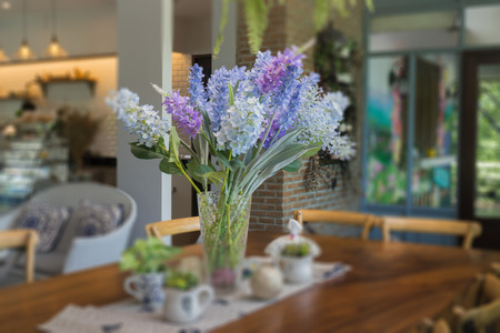 Vintage wooden house table decoration, stock photoの写真素材