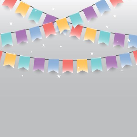 Colored garlands or festive flags and confetti. vector illustration.のイラスト素材