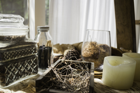 Seed and dry herbs room decoration, stock photoの写真素材