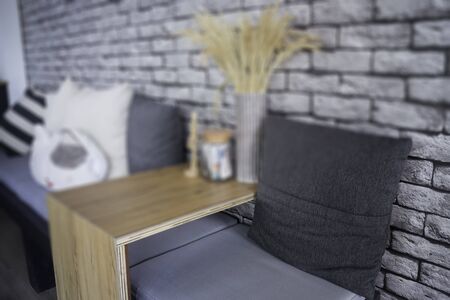 Wheatear rye decorated on wooden table, stock photoの写真素材