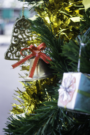 Beautiful items decorated Christmas treeの写真素材