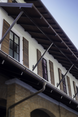 Vintage exterior building made by wood and brick, stock photo