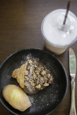 Breakfast set of coffee drink and homemade bakery, stock photoの写真素材