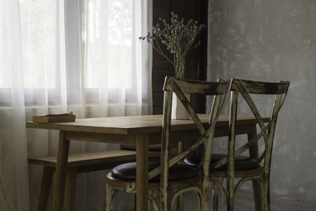 Vintage style of wooden dinning furniture set, stock photo