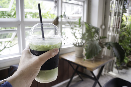 Iced milk green tea drink, stock photoの写真素材