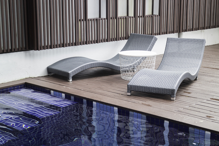 Small backyard with small swimming pool spa, stock photoの写真素材