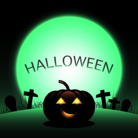 Halloween pumpkin created green moon background, stock vectorのイラスト素材