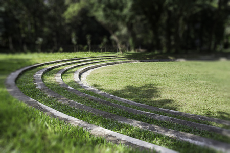 Sunny green grass area in resort, stock photoの写真素材
