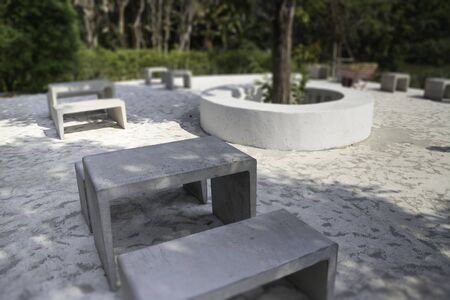 Modern concrete style furniture in outdoor garden, stock photoの写真素材