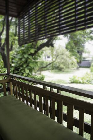 Beautiful Thai vintage style house and tropical garden, stock photoの写真素材