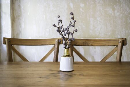 Classic wooden furniture in coffee shop, stock photoの写真素材