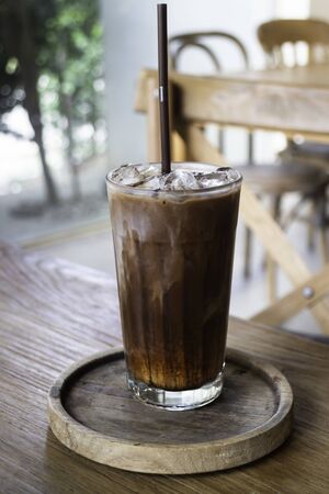 Delicious iced coffee and milk chocolate melt drink, stock photoの写真素材