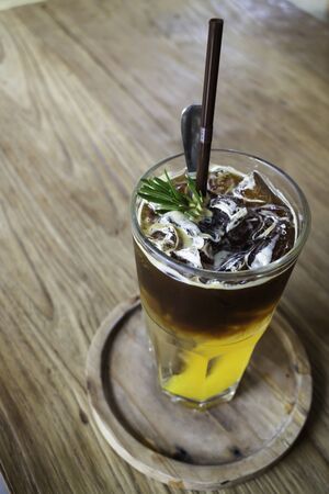 Signature drink of iced peach black coffee, stock photoの写真素材