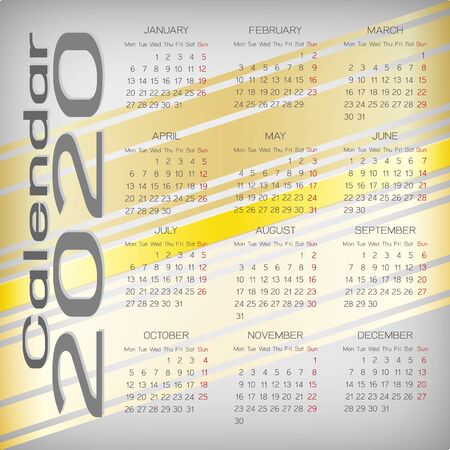 Created calendar 2020 template with gold ribbon, stock vectorのイラスト素材