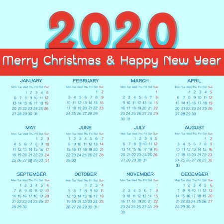 Christmas and new year 2020 calendar template, stock vectorのイラスト素材