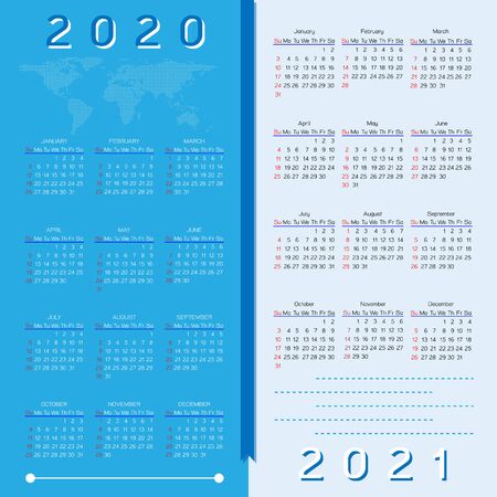 Year planner calendar page of 2020 and 2021, stock vectorのイラスト素材