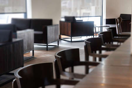 Clean coffee shop furniture set, stock photoの写真素材