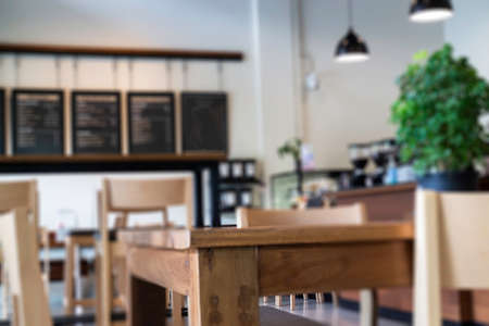 Cafe interior environment with green plant, stock photoの写真素材