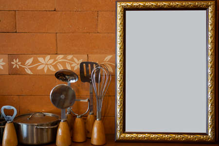 Vintage retro items decorated on wood wall, stock photo