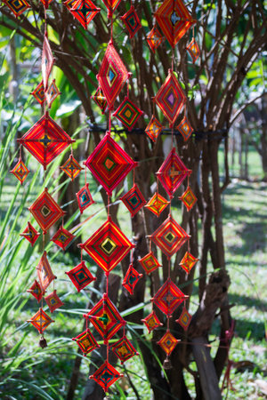Local market tent decorated in Northern Thai style, stock photo