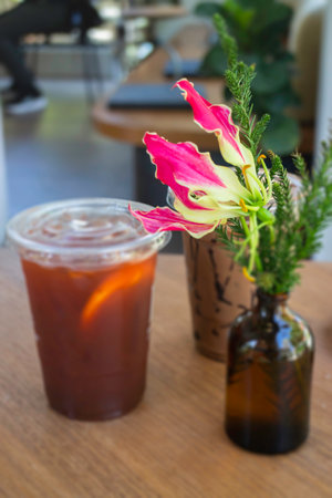 Glass of iced drink on the table, stock photoの写真素材