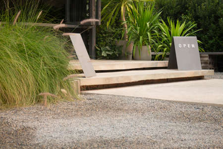 Label board outside at restaurant and coffee shop, stock photoの写真素材