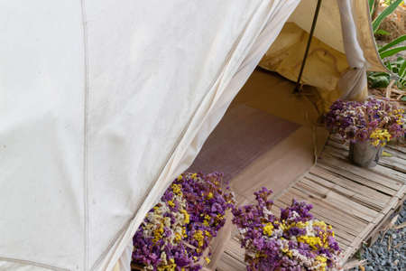 Beautiful green summer garden with outdoor chair, stock photoの写真素材