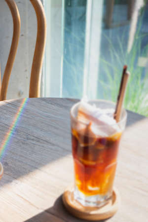 Glass of ice cubes and fresh coffee, stock photoの写真素材