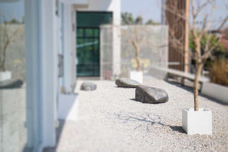 Minimal outdoors garden white color exterior, stock photoの写真素材