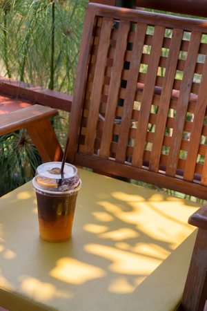 Iced americano coffee with fresh orange juice drink, stock photoの写真素材
