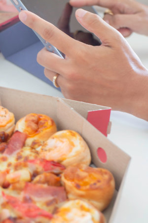 Pizza fast food in the office, stock photoの写真素材