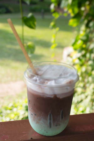 Iced coffee drink at local coffee shop, stock photoの写真素材