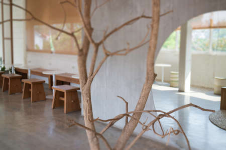 Minimal white style decoration of tea shop, stock photoの写真素材