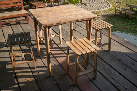 Outdoor seats in green garden, stock photo