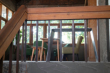 Coffee shop or cafe restaurant wooden interior blur background, stock photoの写真素材