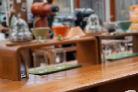 Wooden renovated coffee shop interior, stock photo