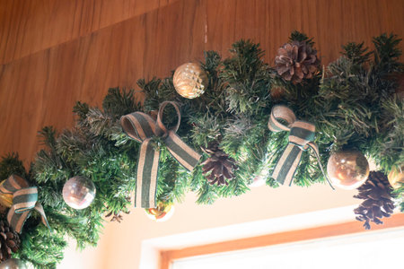 Street cafe with Christmas decorations, stock photoの写真素材