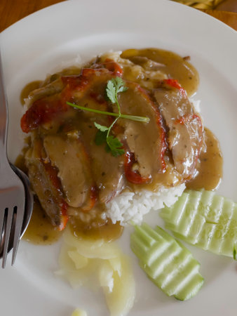 Rice with red barbecue roasted pork, stock photoの写真素材