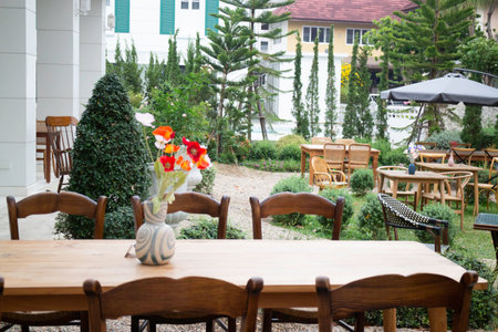 Street cafe with vintage furniture, stock photoの写真素材