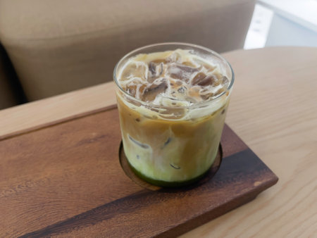 Matcha green tea latte espresso, stock photoの写真素材