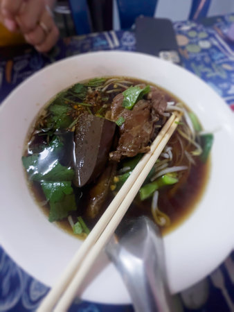 Thai street food noodles with soup, stock photo