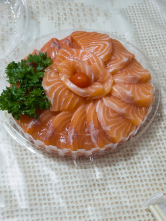 Fresh salmon sasimi set at home, stock photoの写真素材