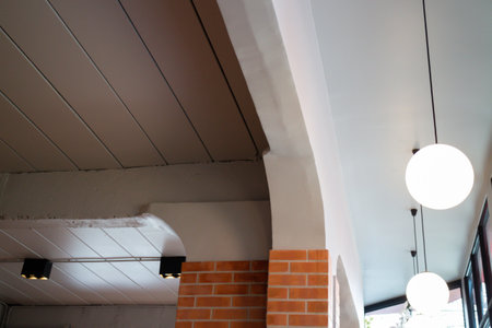 Vintage retro cafe with red decoration, stock photoの写真素材