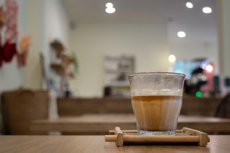 Coffee time with dirty coffee glass on table, stock photoの写真素材