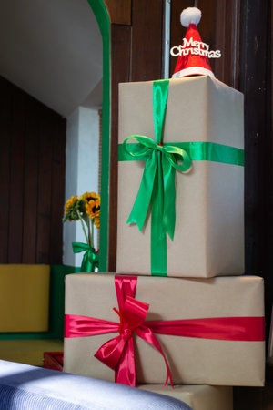 Living room home interior with decorated christmas concept, stock photoの写真素材