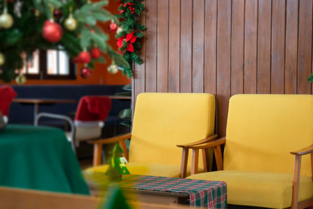 Living room home interior with decorated christmas concept, stock photoの写真素材